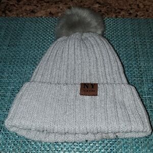 Kids Grey Pom-Pom Beanie